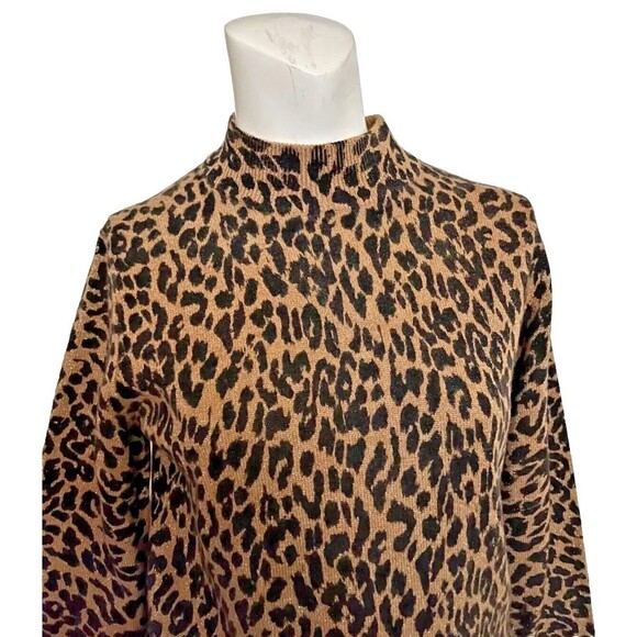 Neiman Marcus Women's Cashmere Collection Tight Knit Leopard Print Mock-Neck Sm - Picture 2 of 11